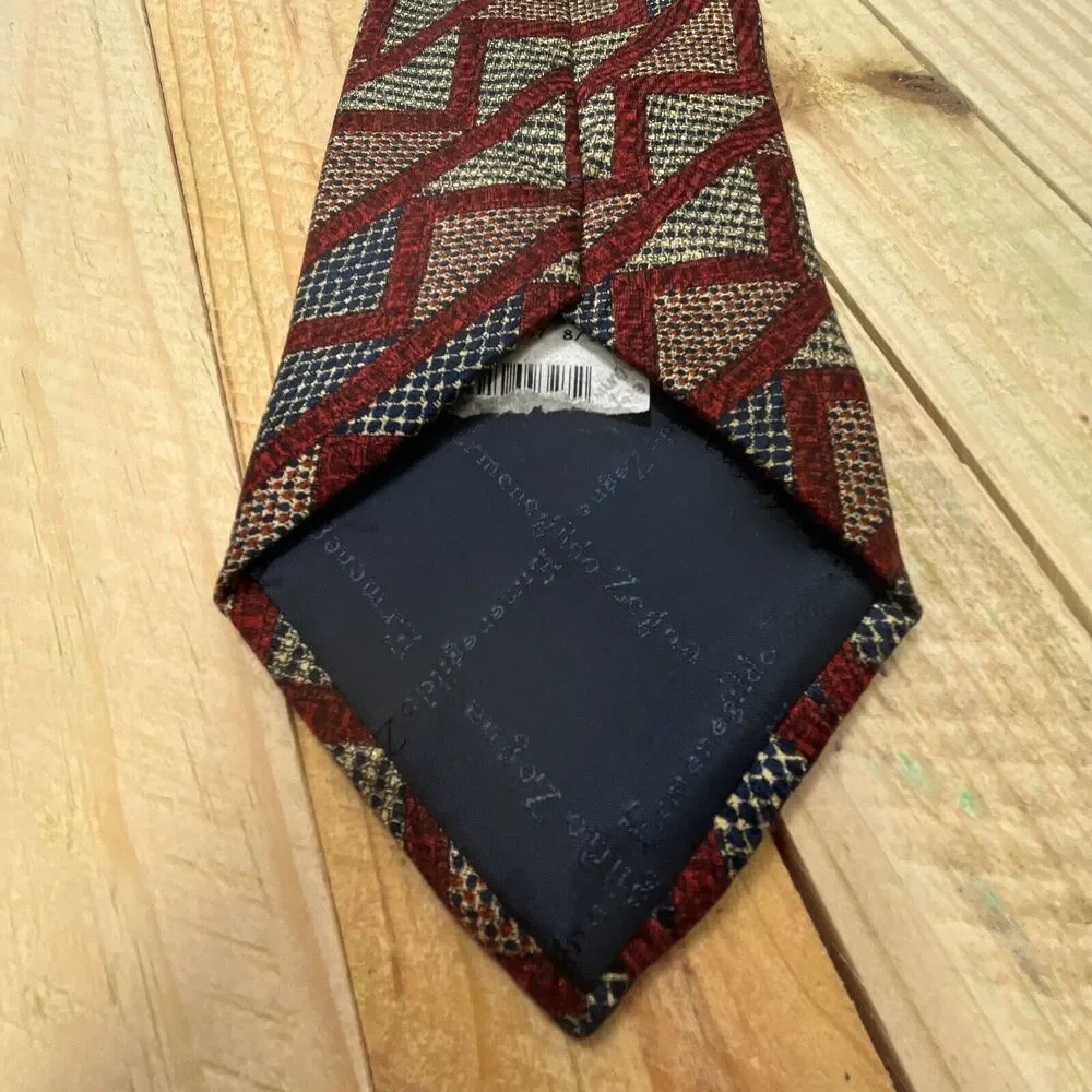 Ermenegildo Zegna Neck Tie Mens Red Blue Geometric Diagonal Abstract 100% Silk
